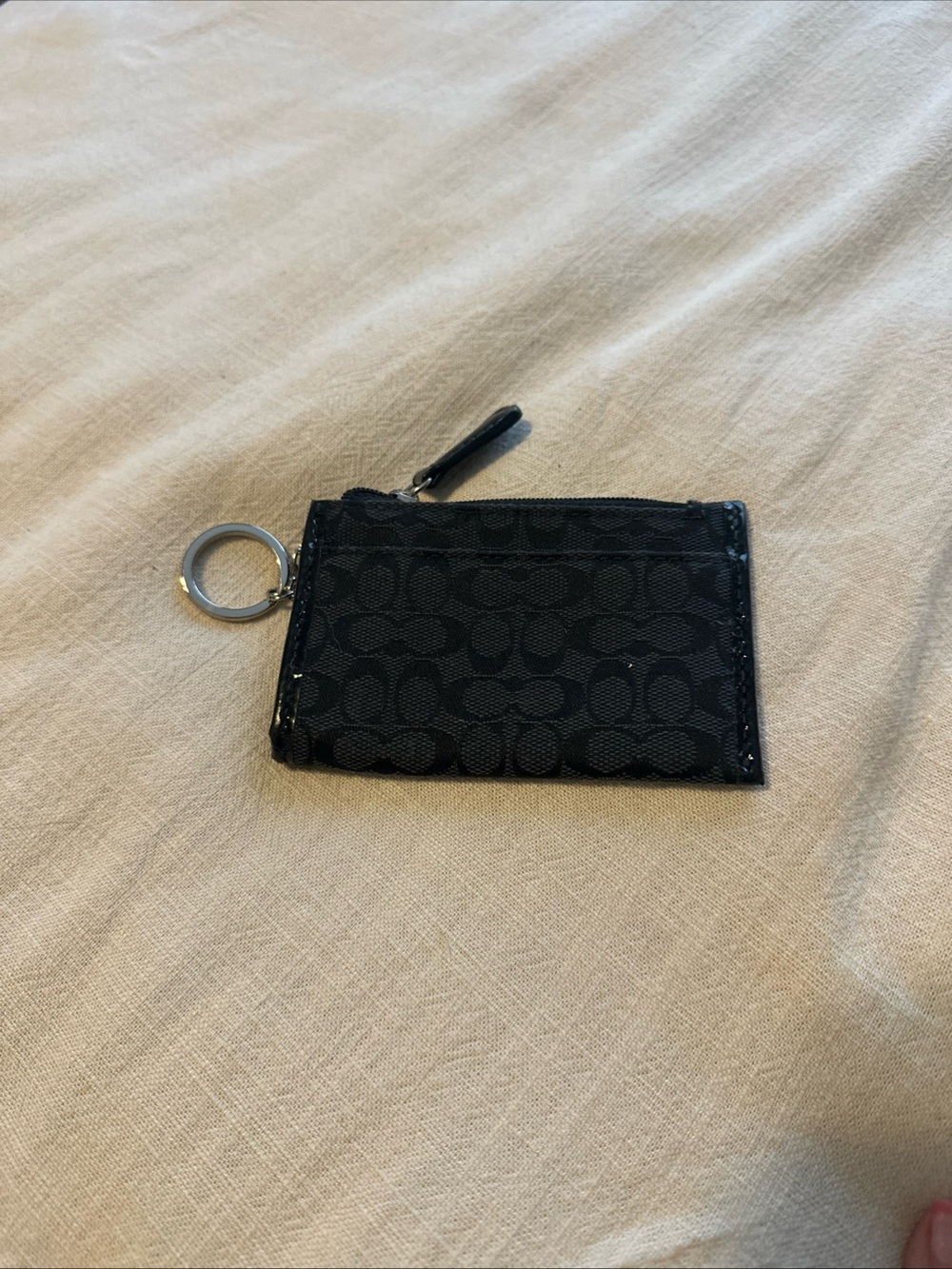 Coach Black Signature Zip Card Case with Keyring